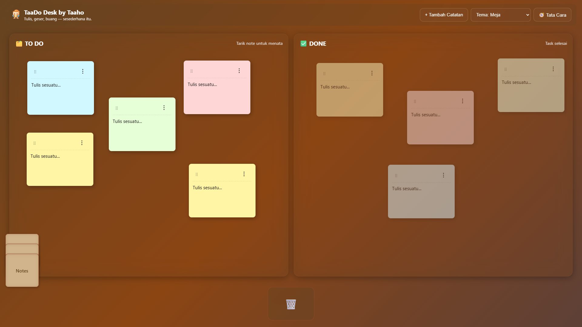 Demo tampilan workspace Taado